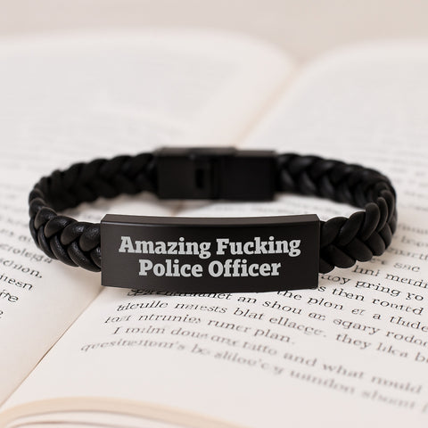 Image of Funny Police Officer Gifts from Friends - Interlaced Leather Birthday Unique Gift for Men - Amazing F--king Police Officer Quote, 7.87 inches Length - Image 3