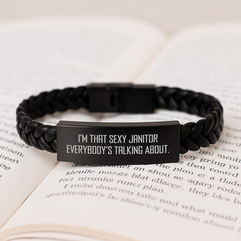 Image of Funny Janitor Gifts, I'm That Sexy Janitor Everybody's Talking About. Interlaced Leather Bracelet for Birthday, Gifts from Friends, Gifts for Janitors, Men's Accessories - Image 3