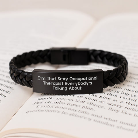 Image of Occupational Therapist Gifts Funny Quote Interlaced Leather Bracelet for Occupational Therapist Men, Gifts from Friends to Coworkers on Graduation Day, Engraved Stainless Steel PU Leather - Image 3