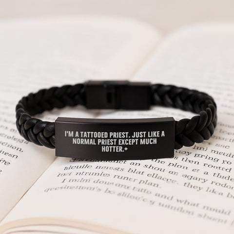 Image of Tattooed Priest Gifts, Priest Interlaced Leather Bracelet, Funny Quote Gifts for Men, Graduation Unique Gifts from Friends, Priest Men's Leather Bracelet - Image 3
