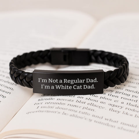 Image of Funny White Cat Dad Gifts for Men, Interlaced Leather Bracelet with Quote 'I'm Not A Regular Dad. I'm A White Cat Dad.' for Graduation, Gifts from Mom or Dad, Unique for White Cat Lovers - Image 3