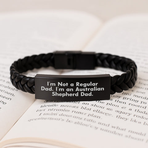 Image of Australian Shepherd Dad Gifts, Funny Quotes Interlaced Leather Bracelet for Men, Unique Graduation Present from Dad to Son, Father's Love for Australian Shepherd - Image 3