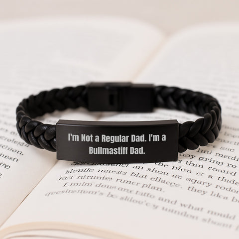 Image of Funny Bullmastiff Dad Gifts - I'm Not A Regular Dad. I'm A Bullmastiff Dad. Interlaced Leather Bracelet for Men Gifts from Dad to Bullmastiff Dog Lover on Graduation - Image 3