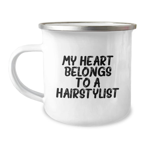 Image of Funny Hairstylist Gifts from Friends, 'My Heart Belongs To A Hairstylist' Birthday Unique Mugs for Him or Her, Camping Mug for Hairstylist Enthusiasts - Image 1