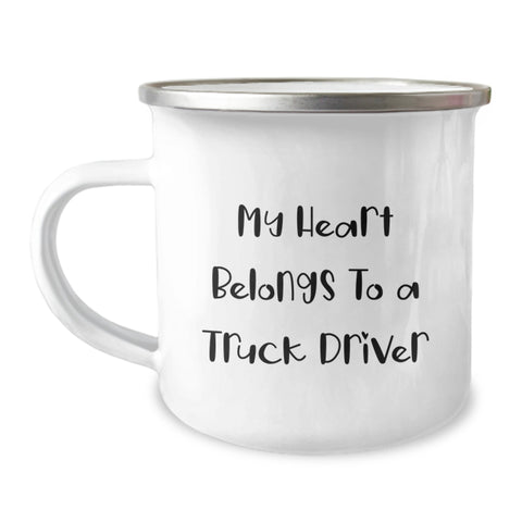Image of Gifts from Friends, Gifts for Truck Drivers - My Heart Belongs To A Truck Driver, Funny Camping Mug, Birthday Unique Gifts - Image 1