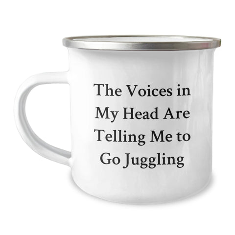 Image of Juggling Fun Camping Mug Gifts from Friends, Perfect for Juggling Enthusiasts, Funny Quote: 'The Voices In My Head Are Telling Me To Go Juggling', Birthday Unique Gifts for Men, Women, and Friends - Image 1