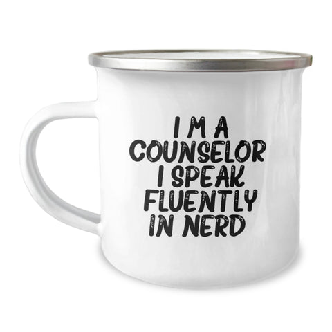 Image of A Funny Counselor Gift for Men, Unique Christmas Unique Gifts from Friends to Counselors, Camping Mug with 'I'm A Counselor. I Speak Fluently In genius.' Quote - Image 1