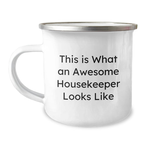 Image of Funny Housekeeper Gifts from Family and Friends for Birthday Unique Presents - This Is What An Awesome Housekeeper Looks Like Camping Mug - Image 1