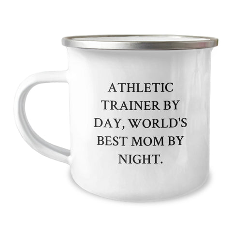 Image of Athletic Trainer Gifts, Funny Quote, Camping Mug for Graduation, Gifts from Mom - 'Athletic Trainer By Day, World's Best Mom By Night.' - Image 1