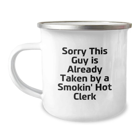 Image of Funny Clerk Gifts from Friends, Birthday Unique Gifts for Men, Smokin' Hot Clerk Camping Mug - Image 1