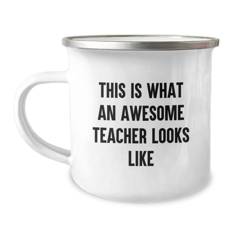 Image of Funny Teacher Gifts from Friends - This Is What An Awesome Teacher Looks Like, Camping Mug for Birthday Unique Gifts for Teachers - Image 1