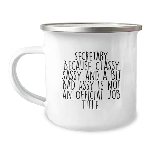 Image of Secretary Humor Gifts from Friends - Funny Quote Camping Mug, 12 oz Stainless Steel with Enamel Finish, Birthday Unique Gifts for Secretary - Image 1