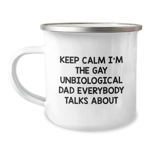 Image of Funny Unbiological Dad Gifts from Men to Unbiological Dad - Keep Calm I'm The Gay Unbiological Dad Everybody Talks About Christmas Unique Mugs for Unbiological Dad - Image 1