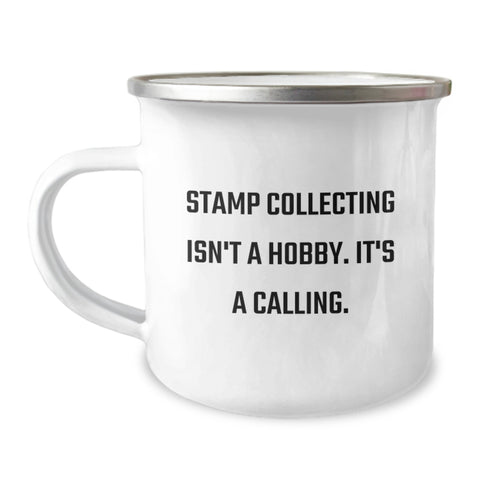 Image of Funny Stamp Collecting Camping Mug Gifts for Men and Women from Stamp Enthusiasts - Valentine's Unique Presents for Stamp Collectors - Image 1