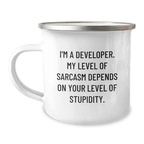 Image of Funny Developer Gifts from Friends, Christmas Unique Gifts for Men, Camping Mug with Sarcasm Quote - Image 1
