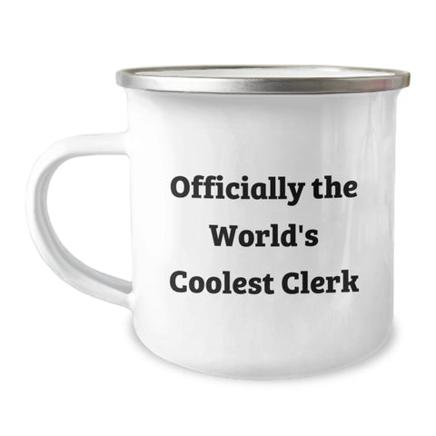 Image of Funny Clerk Gifts for Men, Officially The World's Coolest Clerk, Valentine's Unique Camping Mug, Stainless Steel with Enamel Finish - Image 1