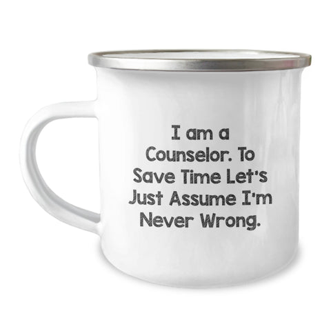 Image of Funny Counselor Gifts from Friends for Valentine's - I Am A Counselor Camping Mug, 12 oz Stainless Steel Enamel Finish - Image 1
