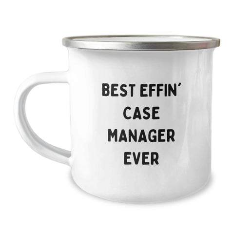 Image of Funny Case Manager Gifts for Birthday - 'Best Effin' Case Manager Ever' Stainless Steel Camping Mug, 12 oz Capacity, Enamel Finish, Gifts from Family, Friends, or Coworkers - Image 1