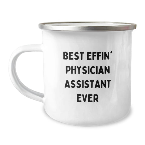 Image of Funny Physician Assistant Gifts, Best Effin' PA Ever Enamel Camping Mug, Birthday Unique Mug for Physician Assistant Friends and Family - Image 1