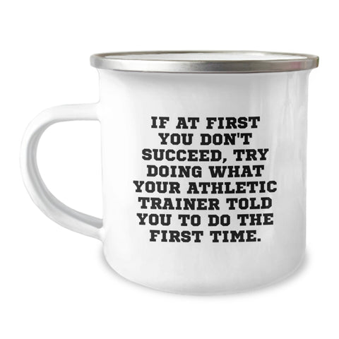 Image of Funny Athletic Trainer Gifts from Friends for Valentine's Unique Camping Mugs, Inspirational Training Quotes on Stainless Steel Enamel Finish 12 oz Capacity - Image 1