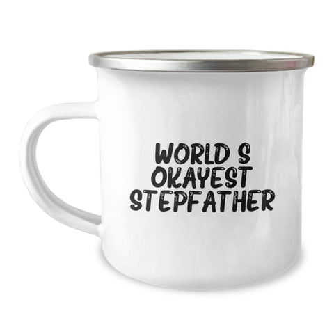 Image of Funny Stepfather Gifts, World's Okayest Stepfather Camping Mug, Birthday Unique Gifts from Family - Image 1