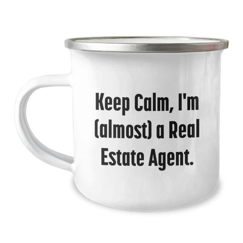 Image of Funny Real Estate Agent Gifts, Keep Calm Almost A Real Estate Agent Camping Mug, Birthday Unique Gifts from Friends to Family - Image 1