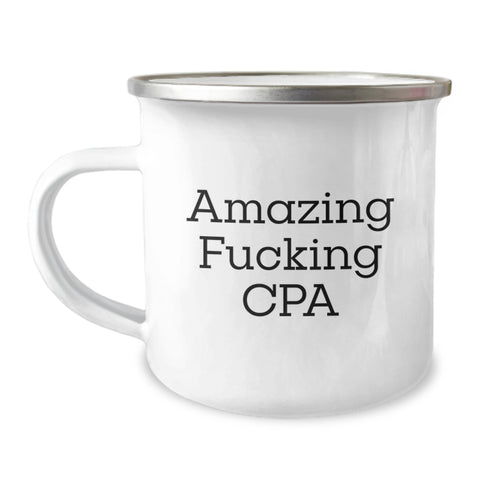 Image of Funny CPA Camping Mug Gifts for Graduation - 'Amazing F--king Cpa' Quote, Perfect for Friends, Family, or Coworkers, 12 oz Stainless Steel with Enamel Finish - Image 1