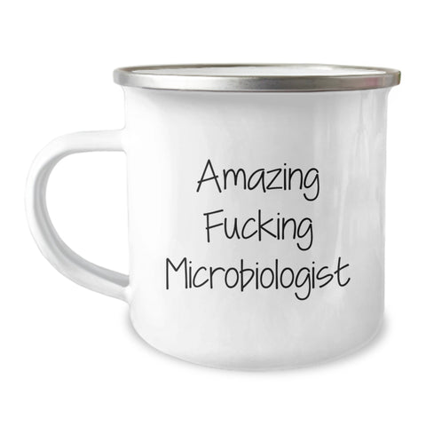 Image of Funny Microbiologist Gifts, Gifts for Microbiologists from Friends and Family, 'Amazing F--king Microbiologist' Camping Mug - Image 1