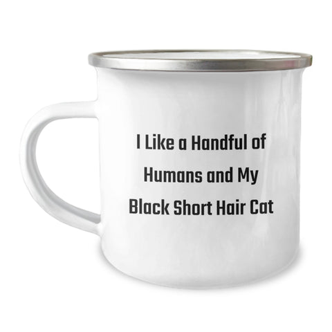 Image of Funny Black Short Hair Cat Camping Mug Gifts for Friends and Family from Men - Image 1
