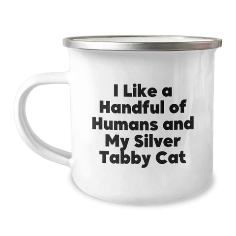 Image of Funny Silver Tabby Cat Gifts for Men, Unique Camping Mug from Friends for Silver Tabby Cat Lovers on Graduation Day - Image 1