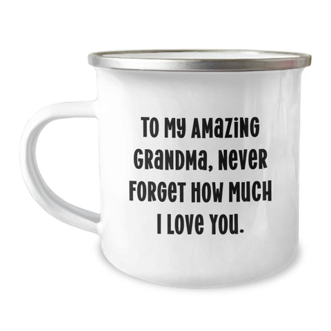 Image of Gifts from Family to Grandma, Funny Camping Mug for Grandma, Never Forget How Much I Love You - 12 oz Stainless Steel - Image 1