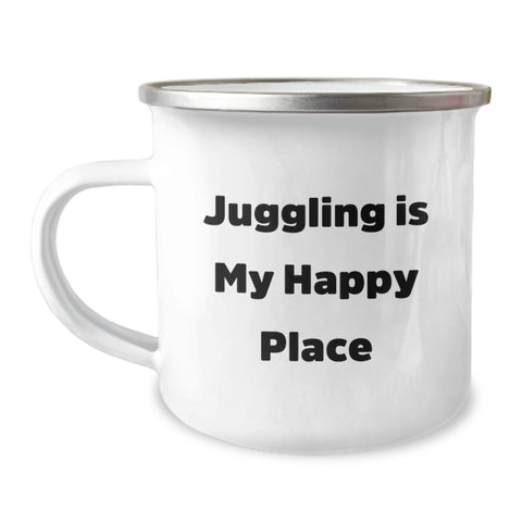 Image of Juggling Gifts for Juggling Enthusiasts, Funny Camping Mug for Graduation, Gifts from Friends, Inspirational Quote Says 'Juggling Is My Happy Place' - Image 1