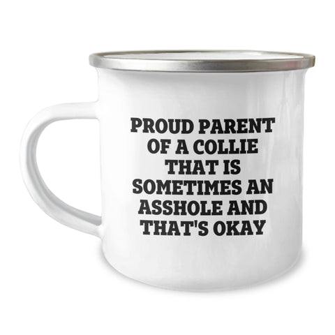 Image of Funny Collie Dog Gifts for Men from Proud Parents - Unique Camping Mug for Graduation - 'Sometimes An Asshole And That's Okay' Quote - Image 1