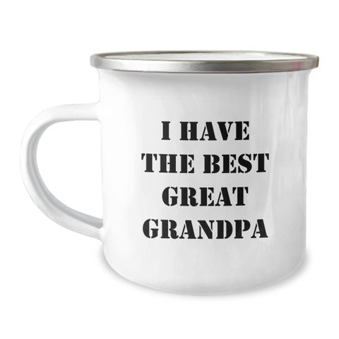 Image of Funny Grandpa Gifts for Men - 'I Have The Best Great Grandpa' Camping Mug, 12 oz Stainless Steel Enamel Finish, Perfect Birthday Present from Friends or Family - Image 1