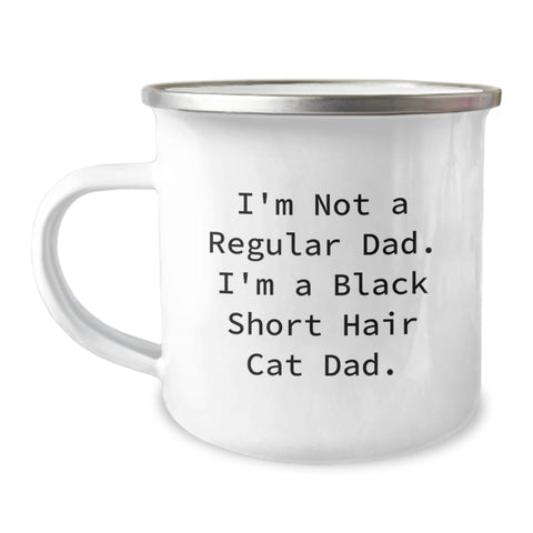 Image of Funny Black Short Hair Cat Dad Gifts for Men from Friends and Family - 12 oz Camping Mug for Graduation - Image 1