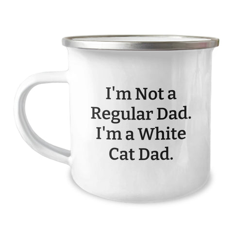 Image of Funny White Cat Dad Gifts for Men from Friends, Unique Camping Mug for Graduation - Image 1