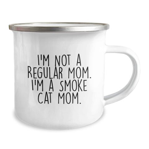 Image of Funny Smoke Cat Mom, Gifts from Friends for Birthday, 12 oz Camping Mug, Inspirational Quote, Enamel Finish - Image 2