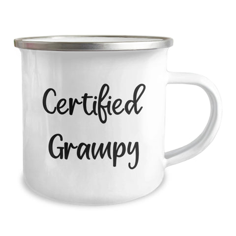 Image of Funny Grampy Camping Mug Gifts for Him from Family on Birthday, 'Certified Grampy' Quote, 12 oz Stainless Steel Enamel Finish - Image 2