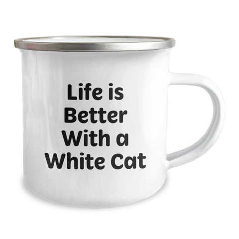 Image of Laugh Out Loud with White Cat Gifts for Friends - Camping Mug for Birthday Unique Presents - Funny White Cat Lover Mug with Quirky Quote by Gifts from Family - Image 2