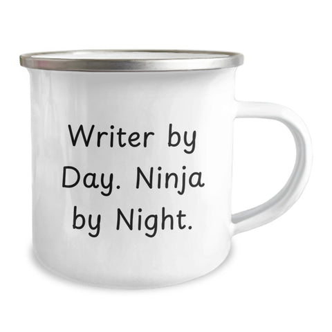 Image of Writer Gifts for Men, Funny Camping Mug, 'Writer By Day. Ninja By Night.' Unique Christmas Unique Gifts from Friends - Image 2