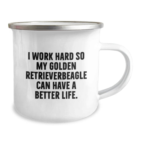 Image of Golden Retriever Dog Lover's Camping Mug - 'I Work Hard So My Golden Retriever Can Have A Better Life.' Gifts from Friends and Family, Birthday Unique Gifts for Men and Women - Image 2