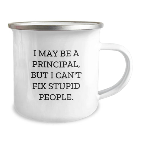 Image of Funny Principal Gifts from Men, Gifts for Principal on Birthday - I May Be A Principal, But I Can't Fix Stupid People. Stainless Steel Camping Mug - Image 2