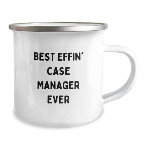 Image of Funny Case Manager Gifts for Birthday - 'Best Effin' Case Manager Ever' Stainless Steel Camping Mug, 12 oz Capacity, Enamel Finish, Gifts from Family, Friends, or Coworkers - Image 2