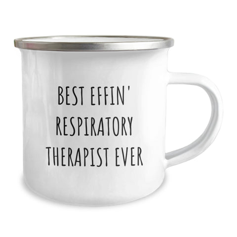 Image of Funny Gifts from Friends for Respiratory Therapist, Unique Birthday Unique Gifts, Best Effin' Respiratory Therapist Ever Engraved Camping Mug, 12 oz Stainless Steel with Enamel Finish - Image 2