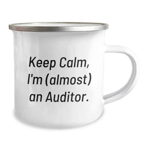 Image of Funny Auditor Camping Mug, Gifts from Dad for Father's Day - 'Keep Calm, I'm (almost) An Auditor.' - Image 2