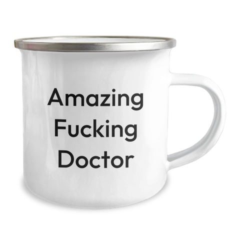 Image of Funny Doctor Gifts from Friends - 'Amazing F--king Doctor' Quote on 12 oz Stainless Steel Camping Mug for Doctor's Graduation - Image 2