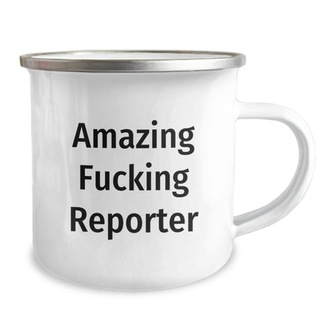 Image of Funny Reporter Gifts from Friends for Reporter Graduation Unique Mugs - 'Amazing F--king Reporter' Quote Stainless Steel Enamel Finish 12 oz Capacity - Image 2