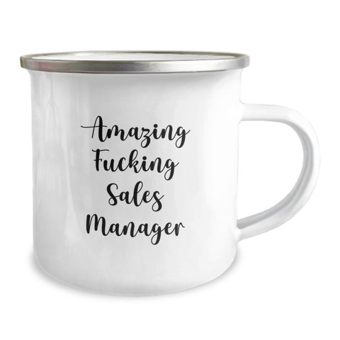 Image of Funny Sales Manager Gifts for Graduation Unique Presents - 'Amazing F--king Sales Manager' Camping Mug, Stainless Steel with Enamel Finish - Image 2