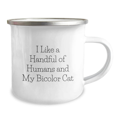 Image of Bicolor Cat Lover Gifts from Family for Men - Funny Camping Mug I Like A Handful Of Humans And My Bicolor Cat - Image 2