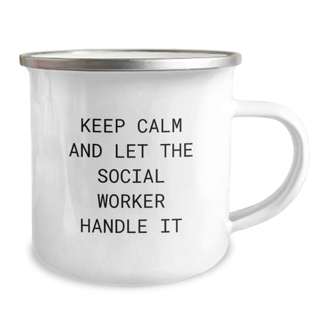 Image of Gifts from Friends for Social Worker Camping Mug with Inspirational Funny Quote Keep Calm and Let the Social Worker Handle It for Graduation - Image 2